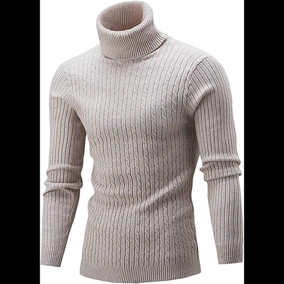 New Mens Turtleneck Thermal Lightweight Patterned Sweater Multiple Sizes Cream - Picture 1 of 1